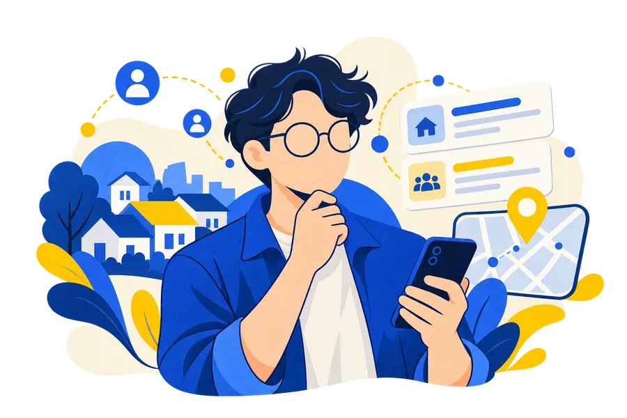 Ilustrasi DigiWarga dengan karakter berkacamata tanpa fitur wajah